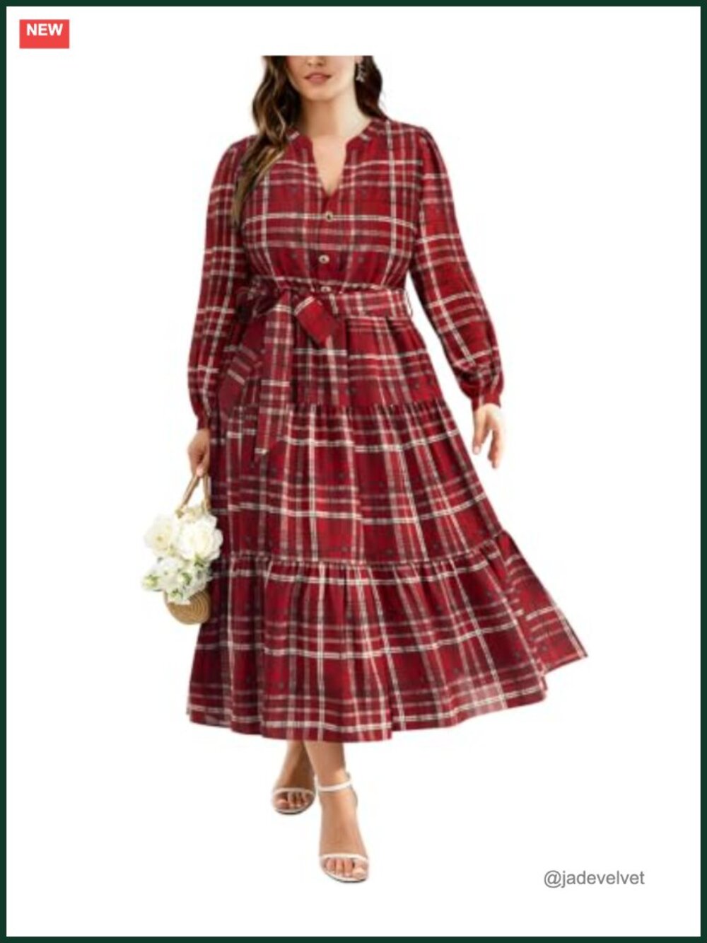 Plus Size Maxi Dress Ruffle V Neck Long Sleeve Boho A Line with Pocket Fall